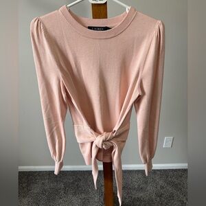 Lauren Ralph Lauren Belted Cotton-Blend Sweater in Dusty Pink Size Medium